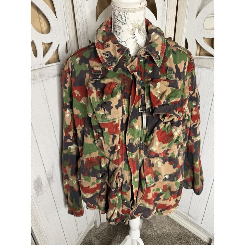 Vintage Swiss Alpenflage Jacket Mens Camo Hooded Military Field RE 74-75 Medium